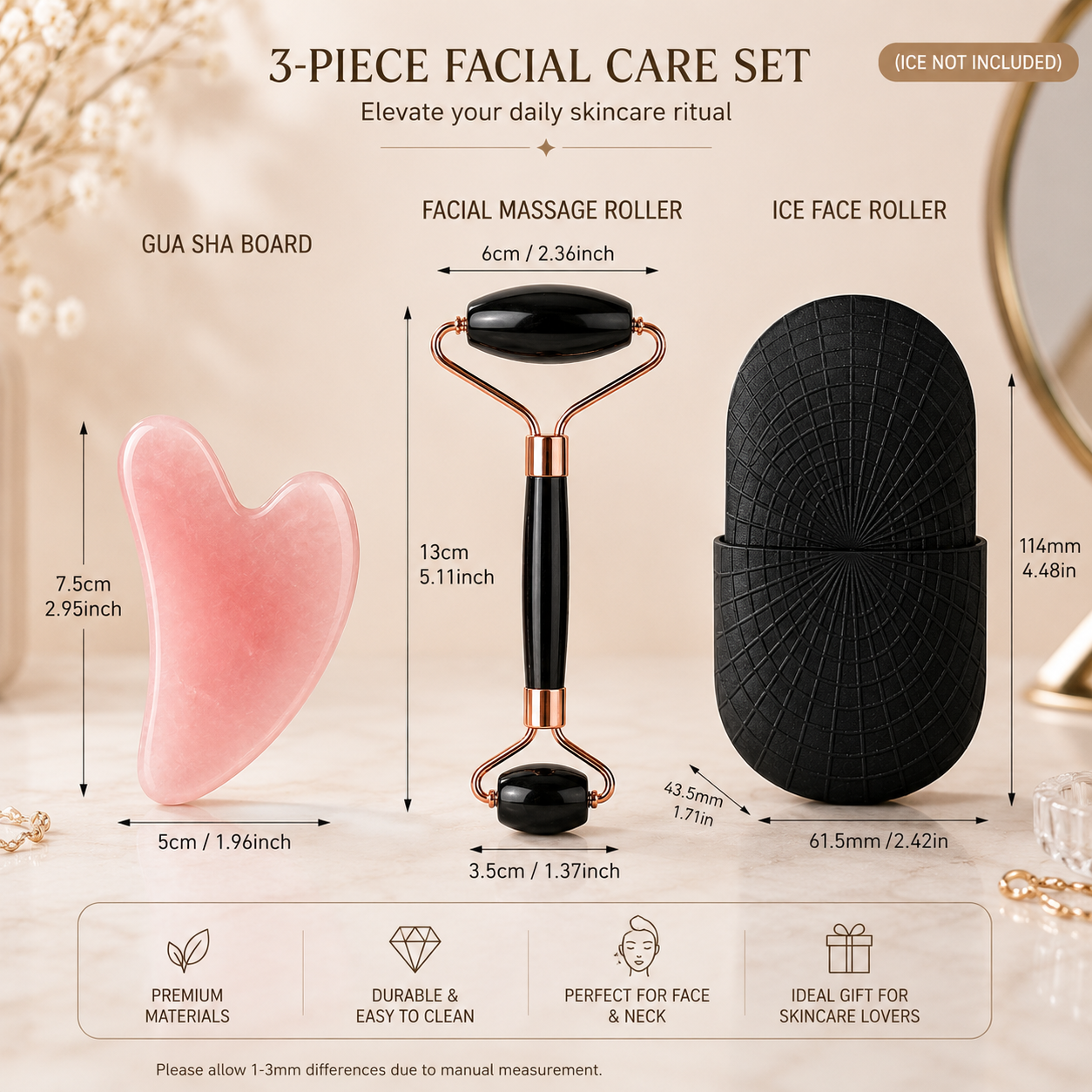 3Pcs Face Massager Kit Ice Face Roller Gua Sha Board Facial Massage Roller  Face Lifting Contouring Tools Beauty Skin Care Tools